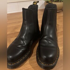 Dr. Martens Black Leather Chelsea Boots with Yellow Stitching